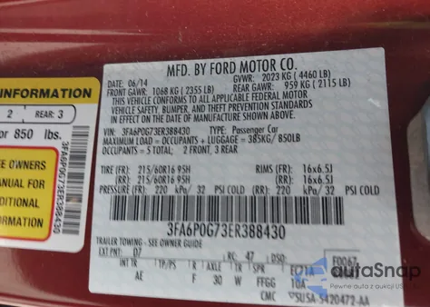 2014 Ford Fusion S from USA, damaged, VIN 3FA6P0G73ER388430